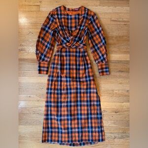 Staud Crosshill Dress in Poppy Plaid Orange Blue White